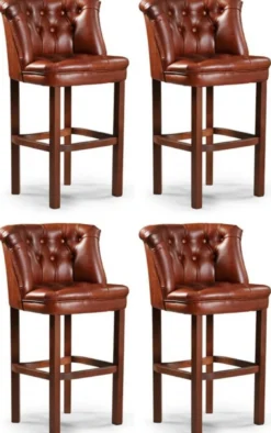 Casa Padrino Luxus Chesterfield Leder Barstuhl 4er Set Braun 63 x 56 x H. 107 cm - Gepolsterte Echtleder Barhocker - Chesterfield Möbel - Chesterfield Barmöbel - Luxus Barmöbel - Echtleder Barmöbel