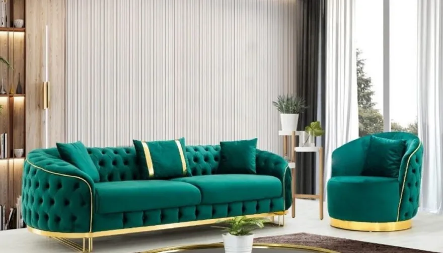 Casa Padrino Luxus Chesterfield Sessel Grün / Gold 90 x 95 x H. 75 cm - Moderner Wohnzimmer Sessel - Chesterfield Wohnzimmer Möbel