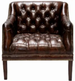 Casa Padrino Luxus Chesterfield Sessel aus Echtleder in Dunkelbraun - 80 x 84 x H. 79 cm