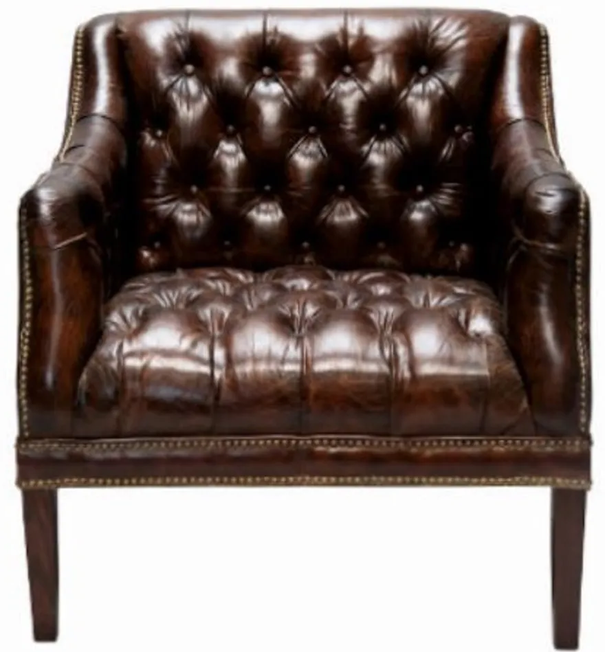 Casa Padrino Luxus Chesterfield Sessel aus Echtleder in Dunkelbraun - 80 x 84 x H. 79 cm