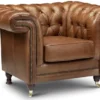 Casa Padrino Luxus Chesterfield Leder Sessel Braun / Dunkelbraun / Gold 127 x 95 x H. 85 cm - Echtleder Wohnzimmer Sessel - Chesterfield Wohnzimmer Möbel