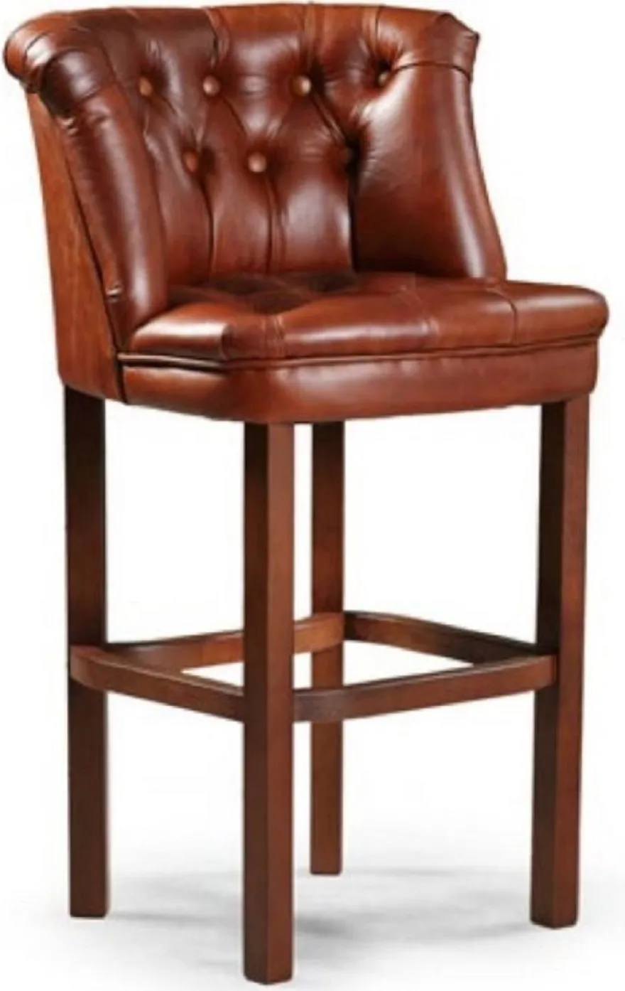 Casa Padrino Luxus Chesterfield Leder Barstuhl 6er Set Braun 63 x 56 x H. 107 cm - Gepolsterte Echtleder Barhocker - Chesterfield Möbel - Chesterfield Barmöbel - Luxus Barmöbel - Echtleder Barmöbel