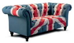 Casa Padrino Luxus Chesterfield 2er Sofa Blau / Rot / Weiß / Schwarz 200 cm