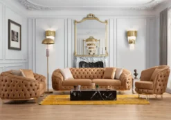 Casa Padrino Luxus Chesterfield Kunstleder Sessel Vintage Braun / Messing 85 x 80 x H. 100 cm - Wohnzimmer Sessel - Wohnzimmer Möbel - Luxus Möbel - Luxus Wohnzimmer Einrichtung
