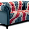 Casa Padrino Luxus Chesterfield 3er Sofa Blau / Rot / Weiß / Schwarz 235 cm