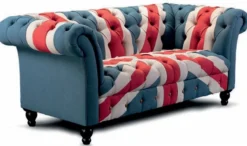 Casa Padrino Luxus Chesterfield 3er Sofa Blau / Rot / Weiß / Schwarz 235 cm
