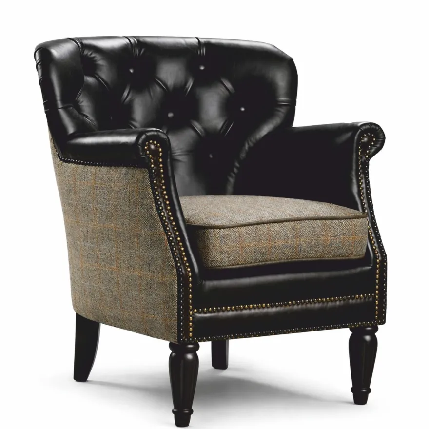 Casa Padrino Luxus Chesterfield Leder Sessel Schwarz / Grau - Wohnzimmer Möbel