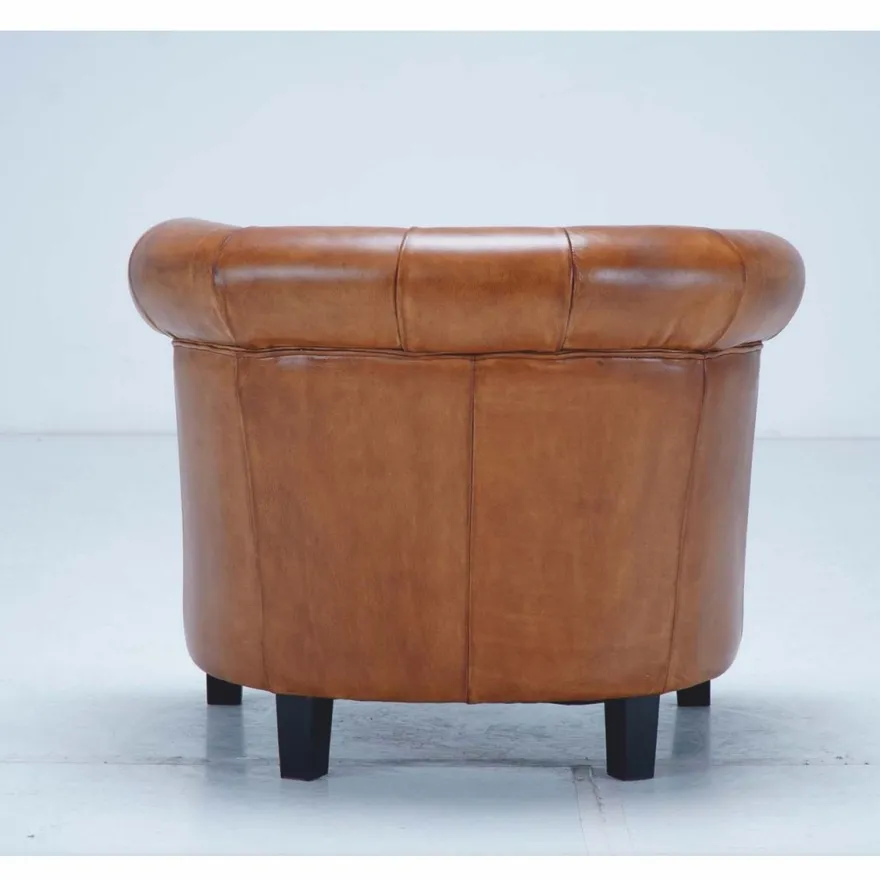 Casa Padrino Luxus Chesterfield Echtleder Sessel Hellbraun / Schwarz - Echtleder Möbel