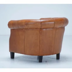 Casa Padrino Luxus Chesterfield Echtleder Sessel Hellbraun / Schwarz - Echtleder Möbel
