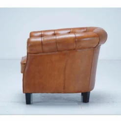 Casa Padrino Luxus Chesterfield Echtleder Sessel Hellbraun / Schwarz - Echtleder Möbel