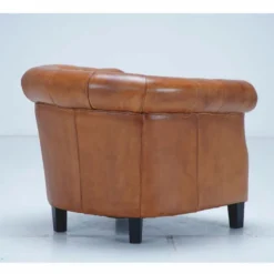 Casa Padrino Luxus Chesterfield Echtleder Sessel Hellbraun / Schwarz - Echtleder Möbel