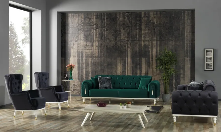 Casa Padrino Luxus Chesterfield Schlafsofa Dunkelgrau / Weiß / Gold 230 x 95 x H. 83 cm - Wohnzimmer Sofa mit 3 Kissen - Luxus Wohnzimmer Möbel