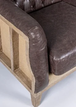 Casa Padrino Luxus Chesterfield Kunstleder Sofa Dunkelbraun / Naturfarben 194,5 x 85 x H. 85 cm - Wohnzimmer Sofa - Wohnzimmer Möbel - Chesterfield Möbel - Luxus Möbel - Luxus Einrichtung