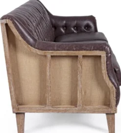 Casa Padrino Luxus Chesterfield Kunstleder Sofa Dunkelbraun / Naturfarben 194,5 x 85 x H. 85 cm - Wohnzimmer Sofa - Wohnzimmer Möbel - Chesterfield Möbel - Luxus Möbel - Luxus Einrichtung