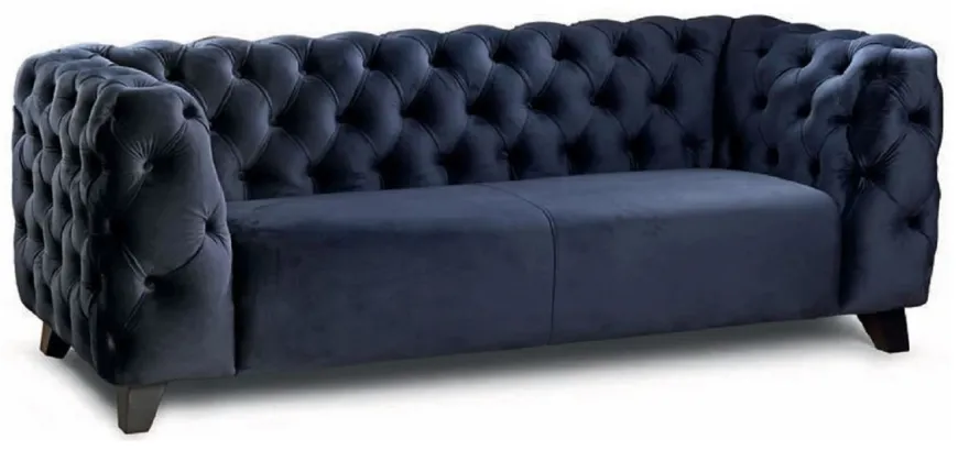 Casa Padrino Luxus Chesterfield 2er Sofa Blau / Schwarz 167 cm