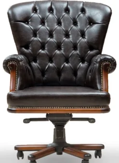 Casa Padrino Luxus Chesterfield Schreibtischstuhl Vintage Schwarz / Braun 84 x 93 x H. 114 cm - Höhenverstellbarer Kunstleder Bürostuhl - Büro Möbel - Chesterfield Möbel - Luxus Möbel