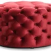 Casa Padrino Luxus Chesterfield Fußhocker Rot Ø 80 x H. 48 cm - Runder Sitzhocker - Chesterfield Hocker - Chesterfield Wohnzimmer Möbel
