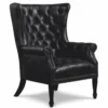 Casa Padrino Luxus Chesterfield Echtleder Ohrensessel Vintage Schwarz / Schwarz