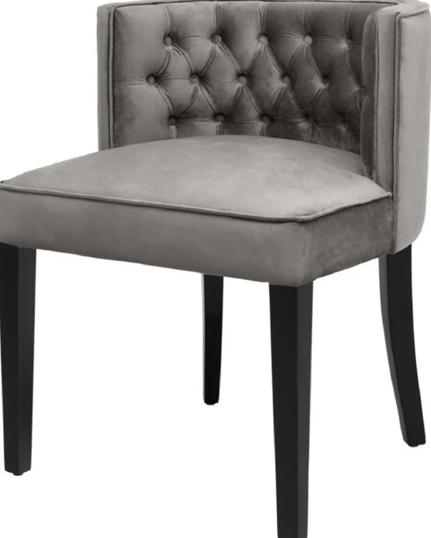 Casa Padrino Luxus Chesterfield Esszimmerstuhl Grau / Schwarz 60 x 58 x H. 77 cm - Esszimmermöbel