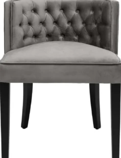 Casa Padrino Luxus Chesterfield Esszimmerstuhl Grau / Schwarz 60 x 58 x H. 77 cm - Esszimmermöbel