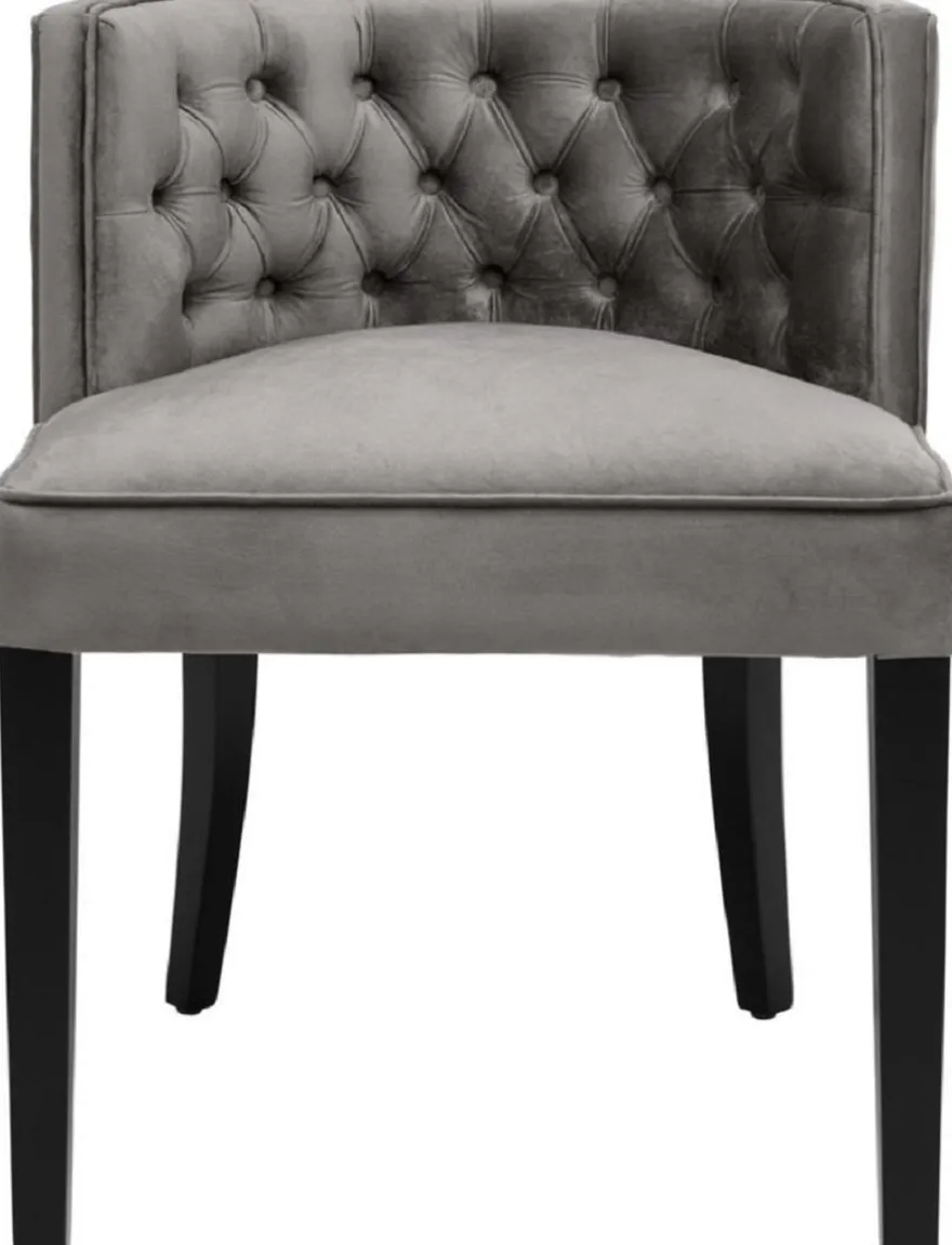 Casa Padrino Luxus Chesterfield Esszimmerstuhl Grau / Schwarz 60 x 58 x H. 77 cm - Esszimmermöbel