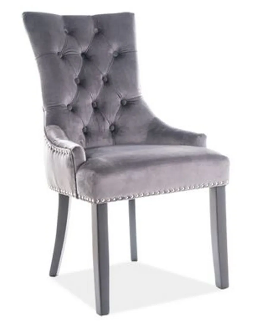 Casa Padrino Luxus Chesterfield Esszimmer Stuhl Grau / Silber / Schwarz - Küchenstuhl mit Samtstoff - Esszimmer Möbel