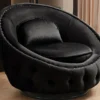 Casa Padrino Luxus Chesterfield Drehsessel Schwarz Ø 90 cm - Moderner Chesterfield Wohnzimmer Sessel - Luxus Chesterfield Wohnzimmer Möbel