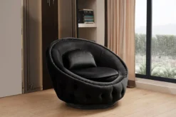Casa Padrino Luxus Chesterfield Drehsessel Schwarz Ø 90 cm - Moderner Chesterfield Wohnzimmer Sessel - Luxus Chesterfield Wohnzimmer Möbel