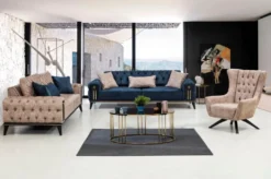 Casa Padrino Luxus Chesterfield Sessel Beige / Schwarz 75 x 90 x H. 95 cm - Moderner Wohnzimmer Sessel - Chesterfield Wohnzimmer Möbel