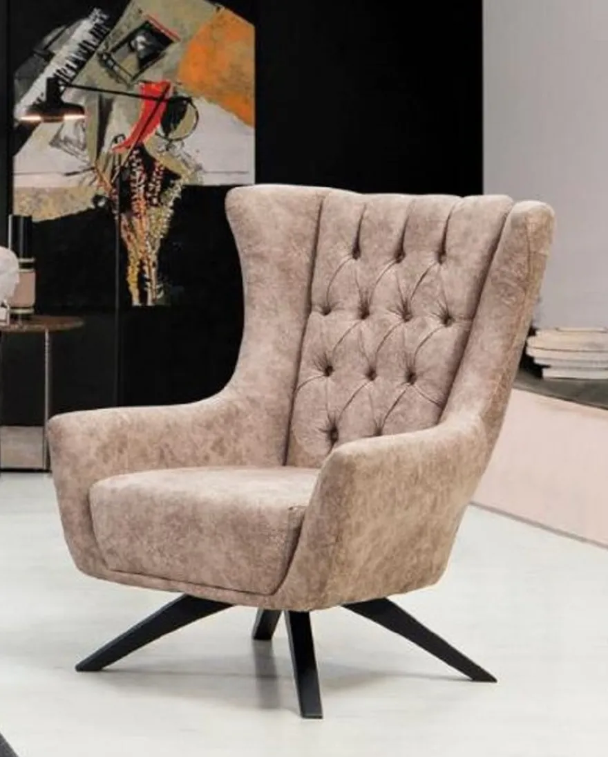 Casa Padrino Luxus Chesterfield Sessel Beige / Schwarz 75 x 90 x H. 95 cm - Moderner Wohnzimmer Sessel - Chesterfield Wohnzimmer Möbel