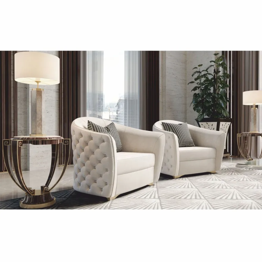 Casa Padrino Luxus Chesterfield Hotel Sessel Grau / Gold 114 cm - Made in Italy