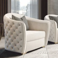 Casa Padrino Luxus Chesterfield Hotel Sessel Grau / Gold 114 cm - Made in Italy