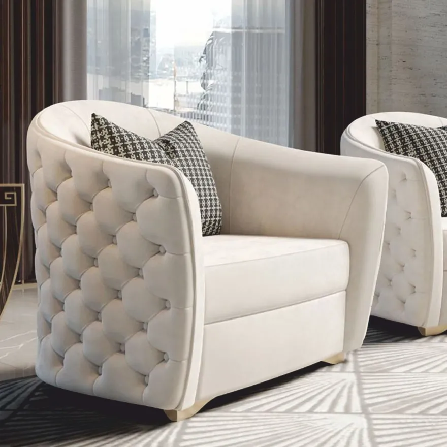 Casa Padrino Luxus Chesterfield Hotel Sessel Grau / Gold 114 cm - Made in Italy