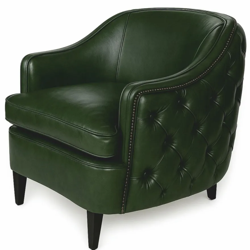 Casa Padrino Luxus Chesterfield Leder Sessel Dunkelgrün / Schwarz - Echtleder Wohnzimmer Möbel