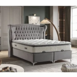 Casa Padrino Luxus Chesterfield Samt Doppelbett mit Matratze Grau / Silber - Verschiedene Größen