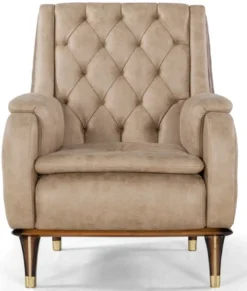 Casa Padrino Luxus Chesterfield Sessel Beige / Braun / Schwarz / Gold 75 x 88 x H. 95 cm - Moderner Wohnzimmer Sessel - Wohnzimmer Möbel