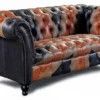 Casa Padrino Luxus Chesterfield Echtleder 2er Sofa Blau / Braun / Schwarz 200 cm