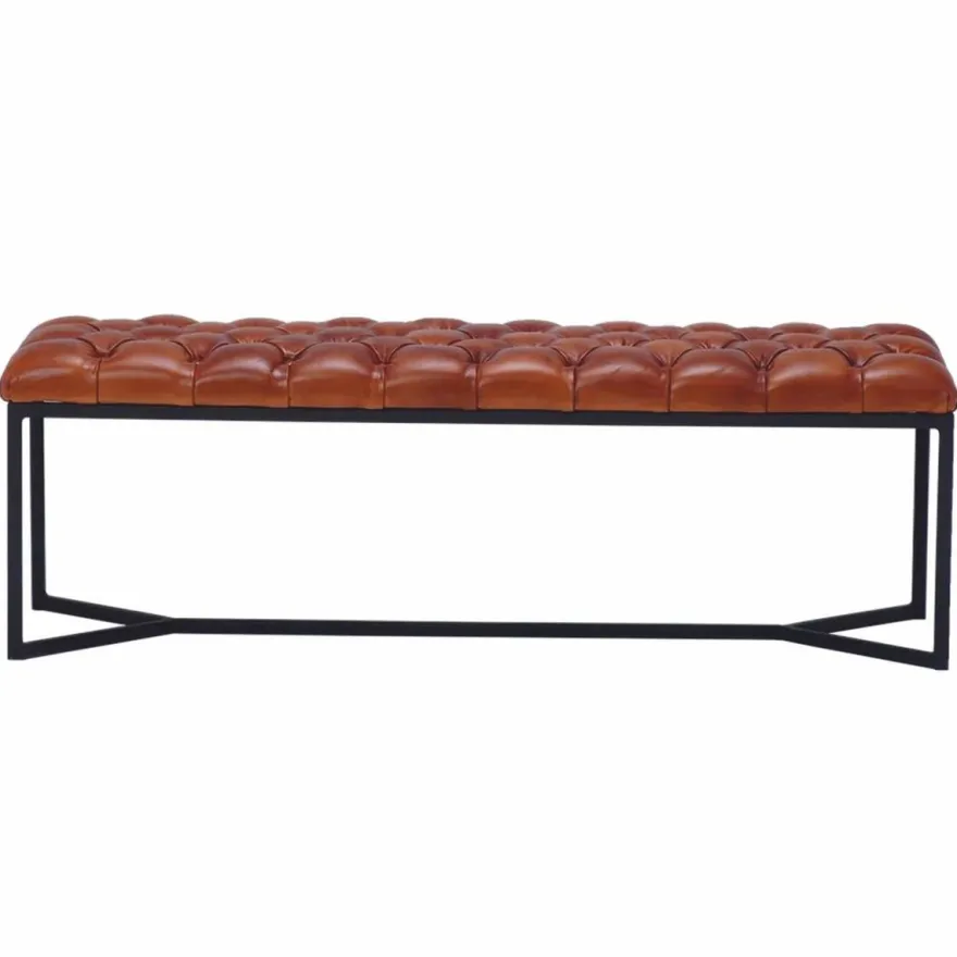 Casa Padrino Luxus Chesterfield Echtleder Sitzbank Braun / Schwarz 180 cm - Echtleder Möbel