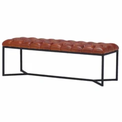 Casa Padrino Luxus Chesterfield Echtleder Sitzbank Braun / Schwarz 180 cm - Echtleder Möbel