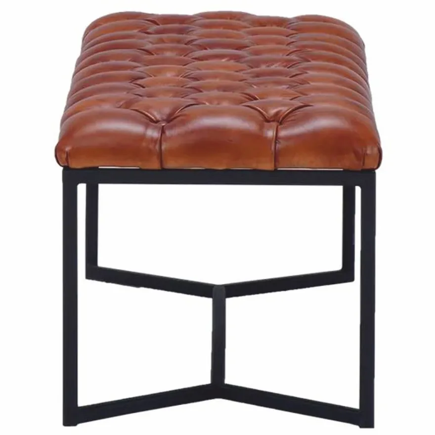 Casa Padrino Luxus Chesterfield Echtleder Sitzbank Braun / Schwarz 180 cm - Echtleder Möbel