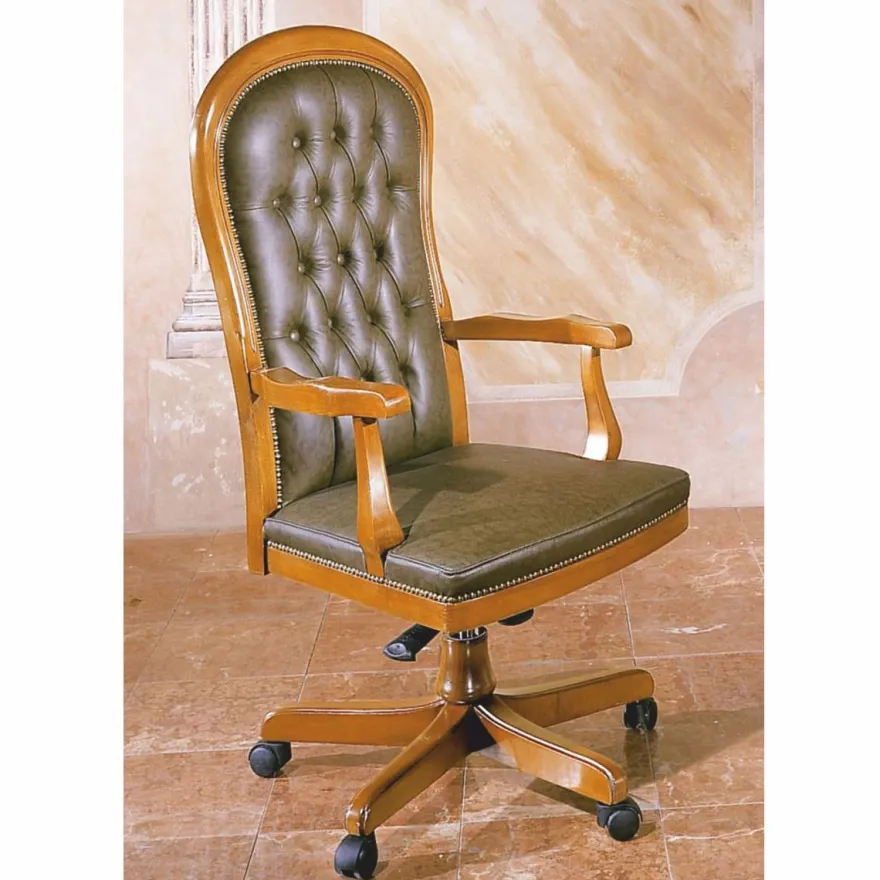 Casa Padrino Luxus Chesterfield Bürostuhl Vintage Grün / Braun 59 x 65 x H. 116 cm - Höhenverstellbarer Schreibtischstuhl mit Echtleder - Chesterfield Büromöbel - Luxus Qualität - Made in Italy