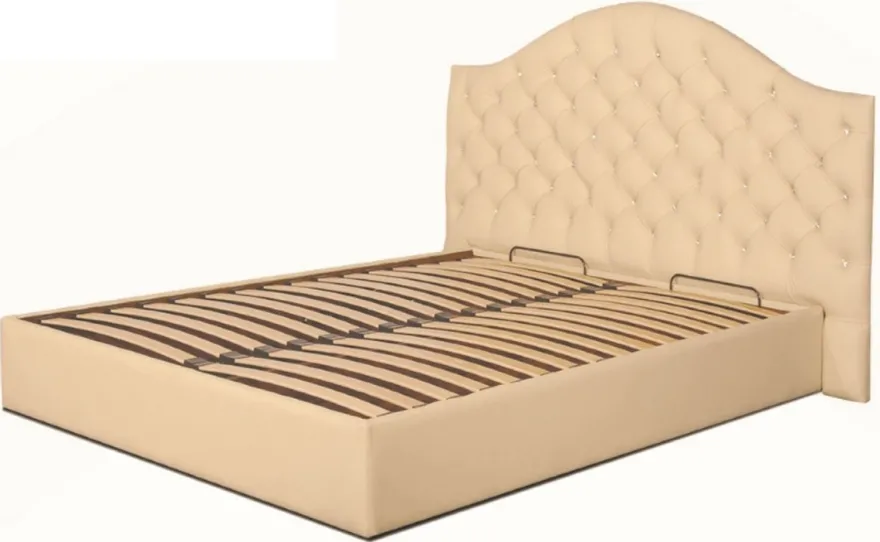 Casa Padrino Luxus Chesterfield Echtleder Bett in beige mit Swarovski Kristallsteinen - Luxus Kollektion