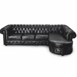 Casa Padrino Luxus Chesterfield Leder Ecksofa Vintage Schwarz 293 cm - Chesterfield Möbel