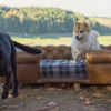 Casa Padrino Luxus Chesterfield Leder Hundebett Vintage Braun / Dunkelbraun / Mehrfarbig 134 x 104 x H. 37 cm - Rechteckiges Echtleder Hundebett - Luxus Chesterfield Leder Tiermöbel