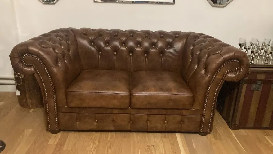 Casa Padrino Luxus Chesterfield Leder 2er Sofa Vintage Braun 170 x 90 x H. 80 cm - Echtleder Wohnzimmer Sofa - Wohnzimmer Möbel - Chesterfield Möbel - Luxus Möbel - Luxus Wohnzimmer Einrichtung