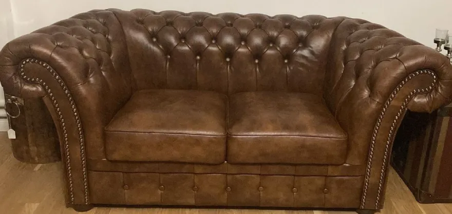 Casa Padrino Luxus Chesterfield Leder 2er Sofa Vintage Braun 170 x 90 x H. 80 cm - Echtleder Wohnzimmer Sofa - Wohnzimmer Möbel - Chesterfield Möbel - Luxus Möbel - Luxus Wohnzimmer Einrichtung