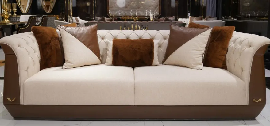 Casa Padrino Luxus Chesterfield Sofa Naturfarben / Braun / Grau - Wohnzimmer Sofa - Hotel Sofa - Wohnzimmer Möbel - Hotel Möbel - Chesterfield Möbel - Luxus Möbel - Luxus Einrichtung
