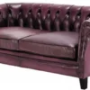 Casa Padrino Luxus Chesterfield Echtleder Sofa Lila / Schwarz 160 cm - Echtleder Möbel