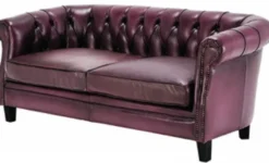 Casa Padrino Luxus Chesterfield Echtleder Sofa Lila / Schwarz 160 cm - Echtleder Möbel