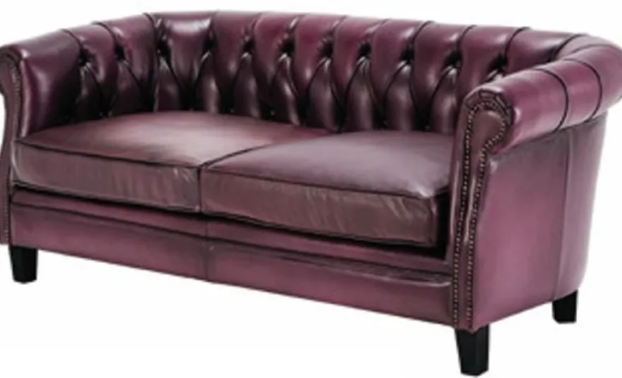 Casa Padrino Luxus Chesterfield Echtleder Sofa Lila / Schwarz 160 cm - Echtleder Möbel